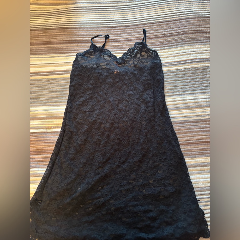 Victoria's Secret Black Lace Chemise with Scalloped V-Neck
